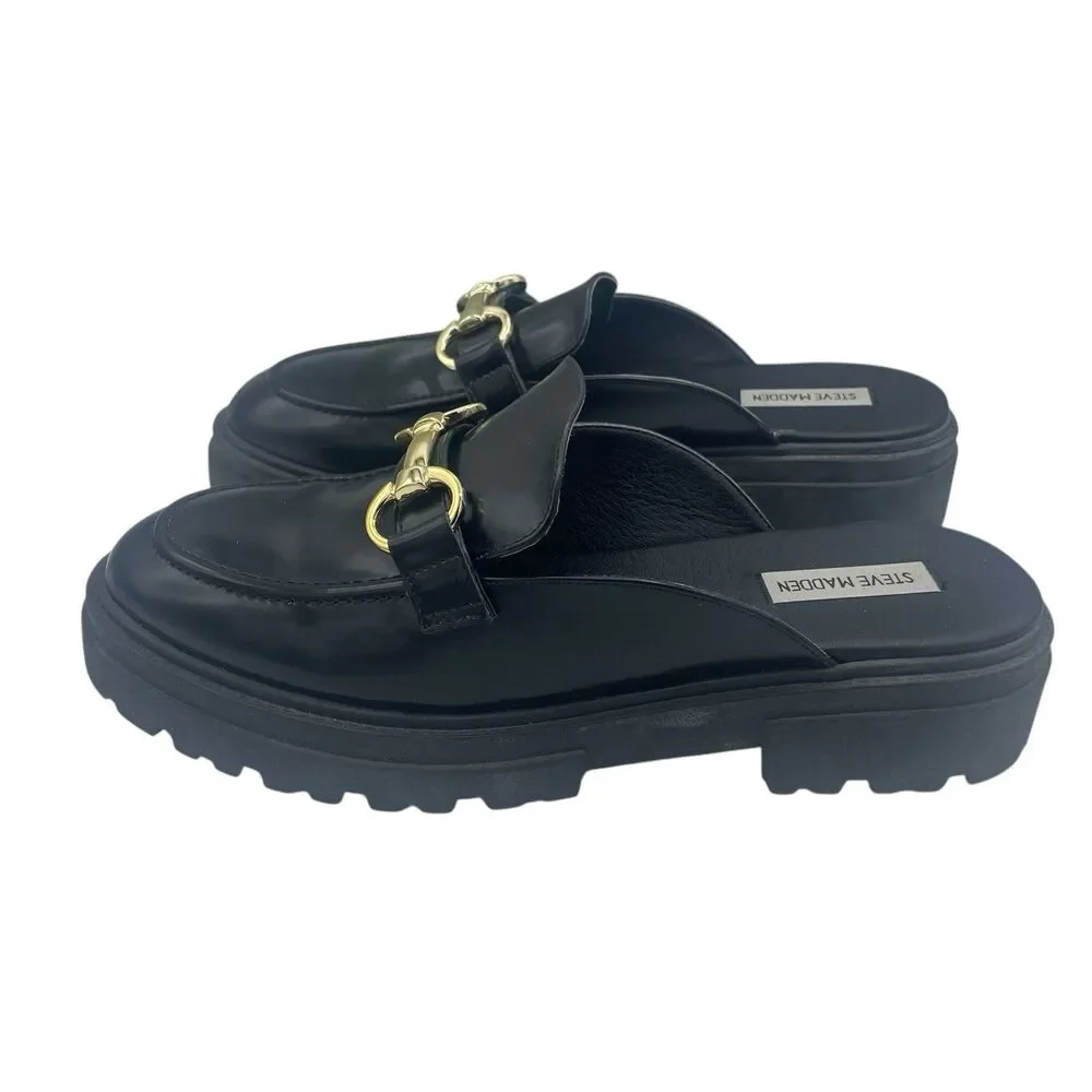 STEVE MADDEN Missk Black Leather Mules Sz 10 Vintage Y2K